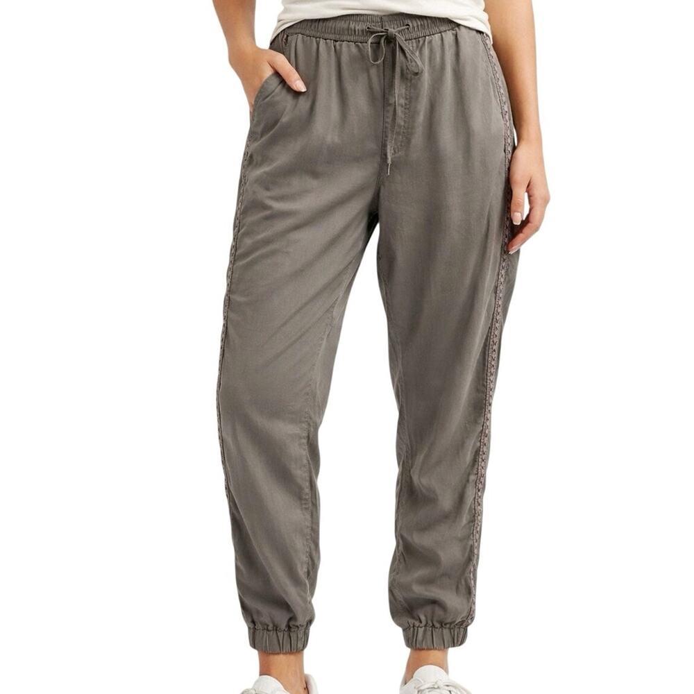 Knox Rose Embroidered Jogger Pants Gray Boho‎ Tencel XL